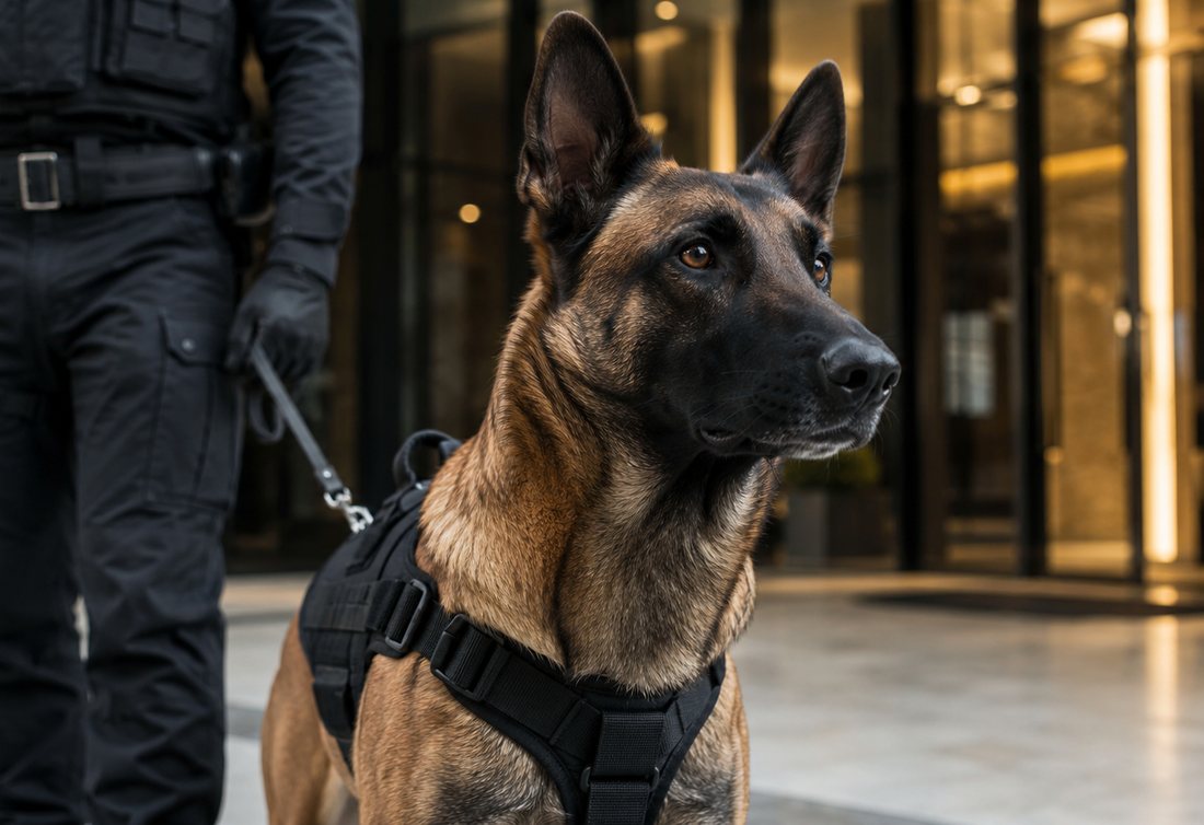 Detection dog on duty at a venue entrance
